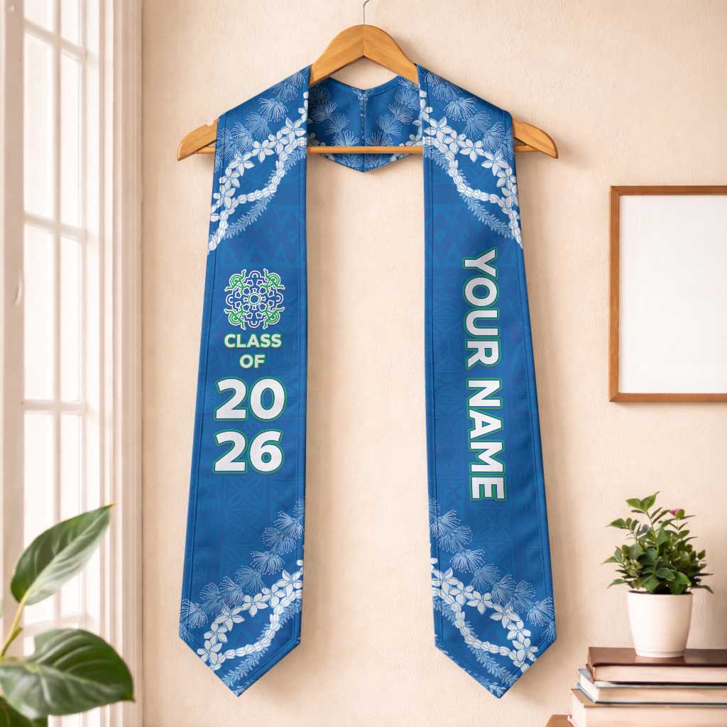 Custom Hawaii Anuenue School Graduation Stole Tapa Pattern With Leis