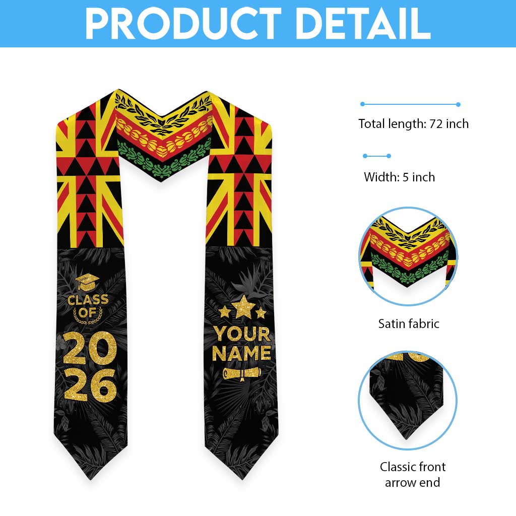 Custom Hawaii Graduation Stole Kakau Pattern With Leis