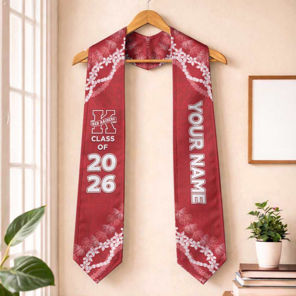Custom Hawaii Kauai High School Graduation Stole Tapa Pattern With Leis