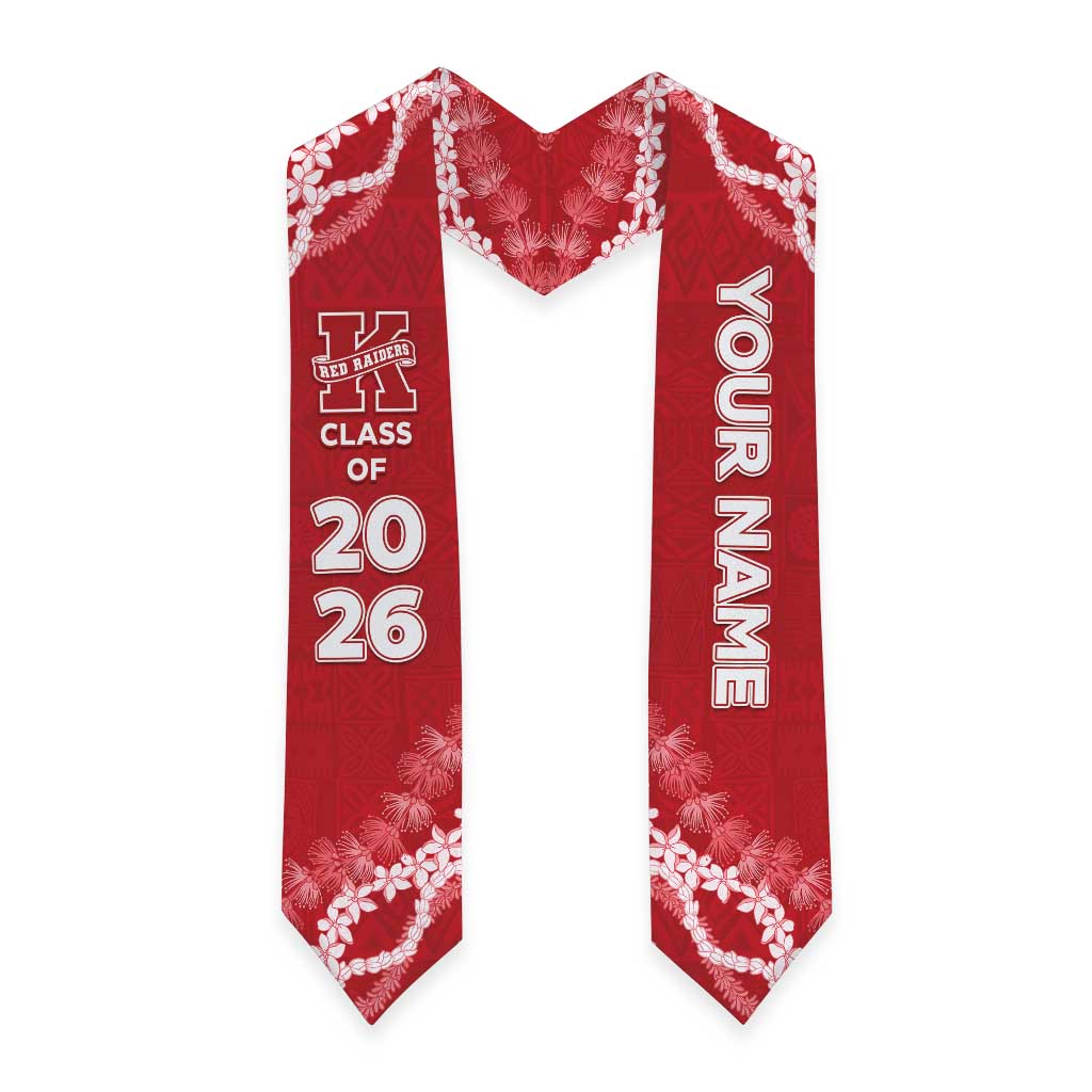 Custom Hawaii Kauai High School Graduation Stole Tapa Pattern With Leis