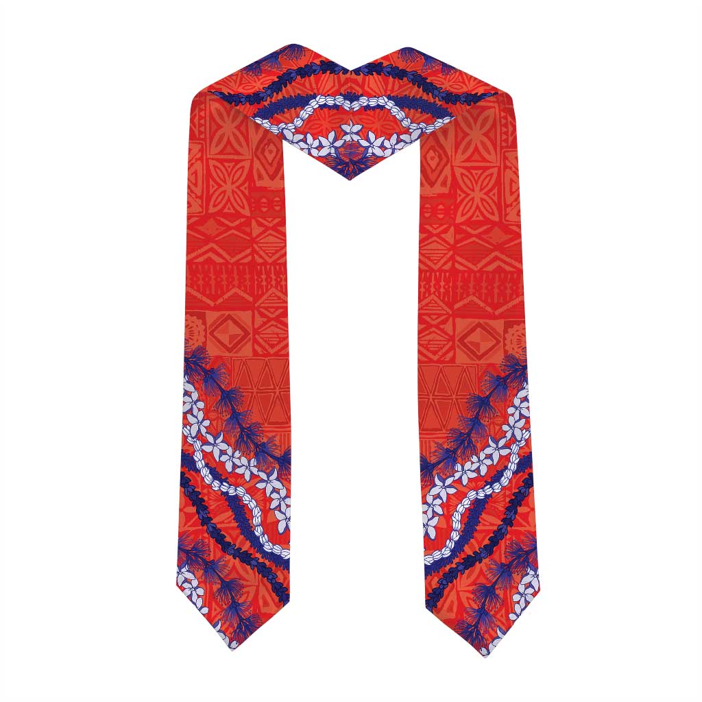 Custom Hawaii Keaau High School Graduation Stole Tapa Pattern With Leis