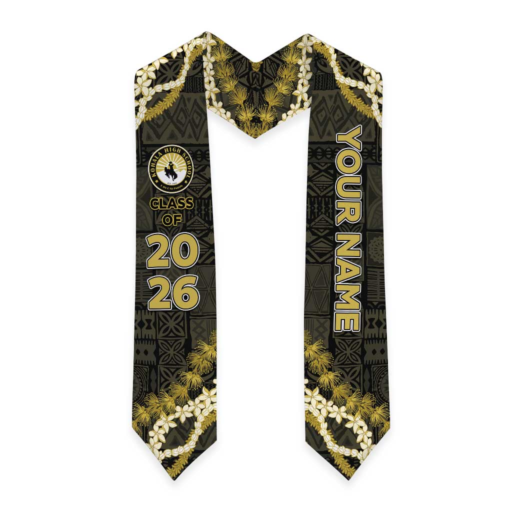 Custom Hawaii Kohala High School Graduation Stole Tapa Pattern With Leis