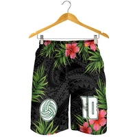 Custom Hawaii Volleyball Shorts for Men Kakau Abstract and Tropical Plants Black Color - Polynesian Pride