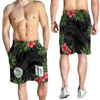 Custom Hawaii Volleyball Shorts for Men Kakau Abstract and Tropical Plants Black Color - Polynesian Pride