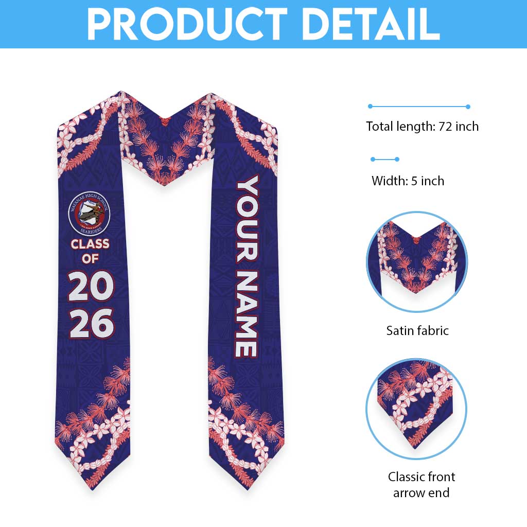 Custom Hawaii Waianae High School Graduation Stole Tapa Pattern With Leis