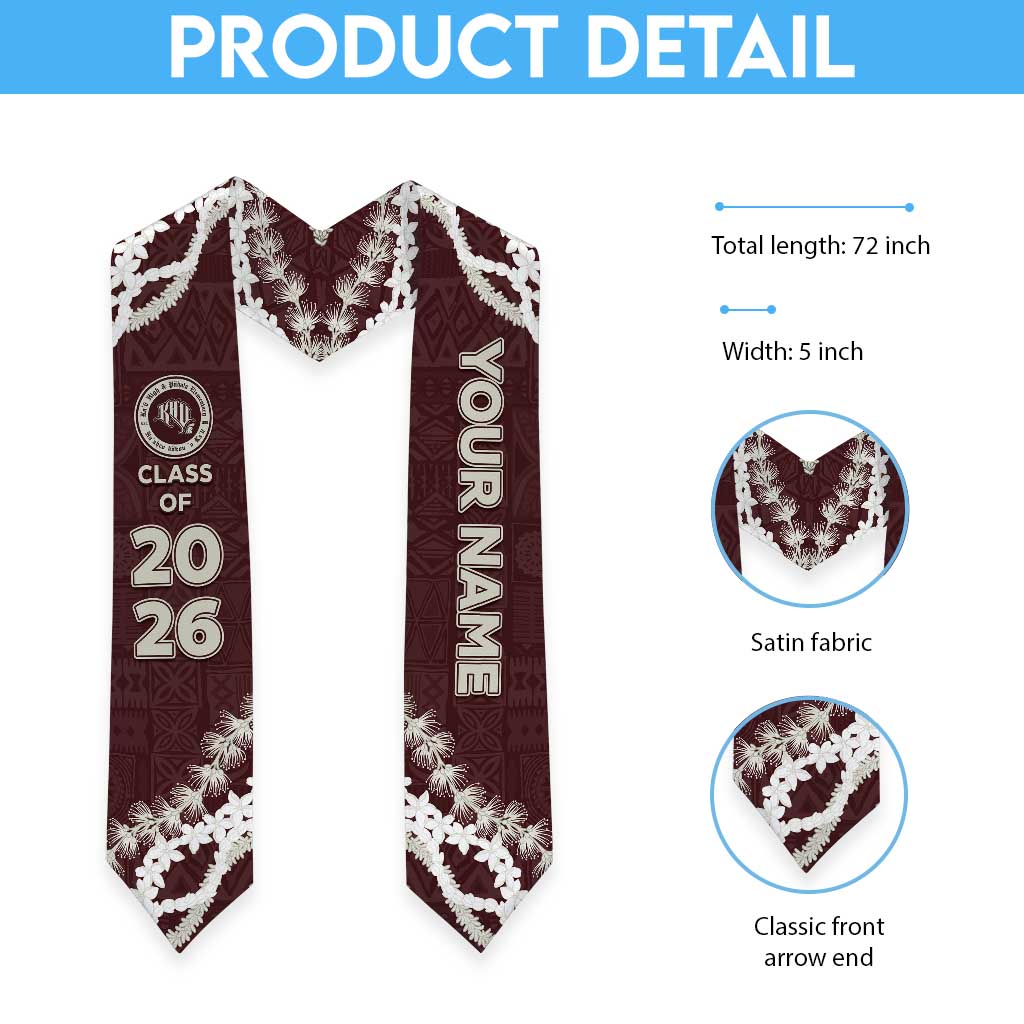 Custom Kau High And Pahala Elementary School Graduation Stole Tapa Pattern With Leis