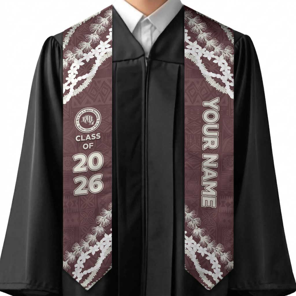 Custom Kau High And Pahala Elementary School Graduation Stole Tapa Pattern With Leis