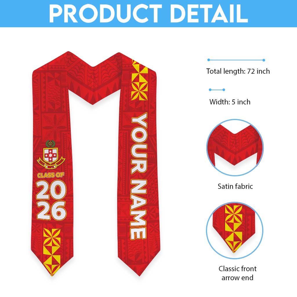 Custom Kolisi Tonga Graduation Stole Tongan Ngatu Pattern