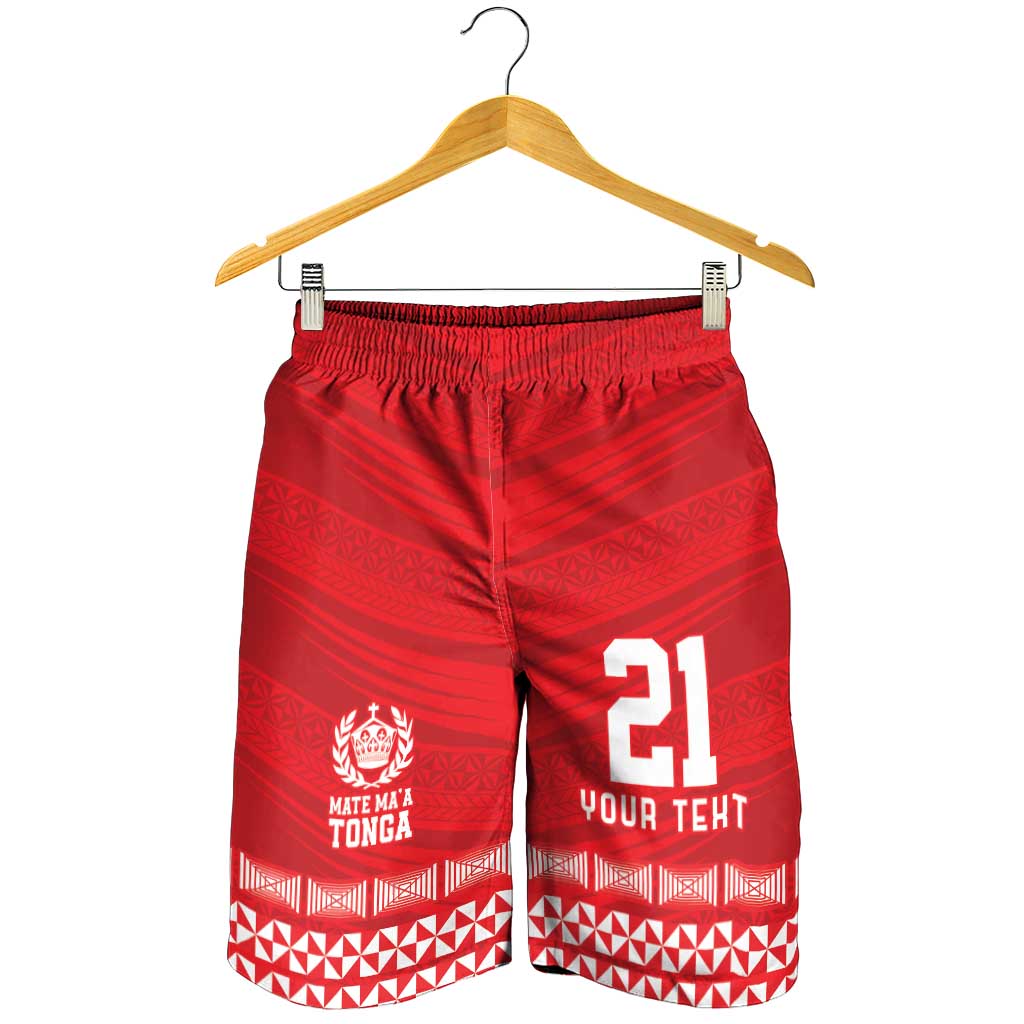 Custom Mate Ma'a Tonga Heritage Shorts for Men Pacific Tribal Rugby Red Edition - Polynesian Pride