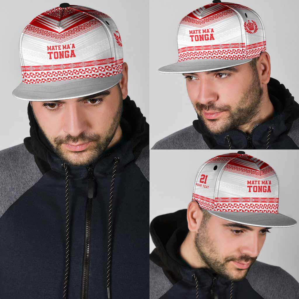 Custom Mate Ma'a Tonga Heritage Snapback Cap Pacific Tribal Rugby White Edition - Polynesian Pride