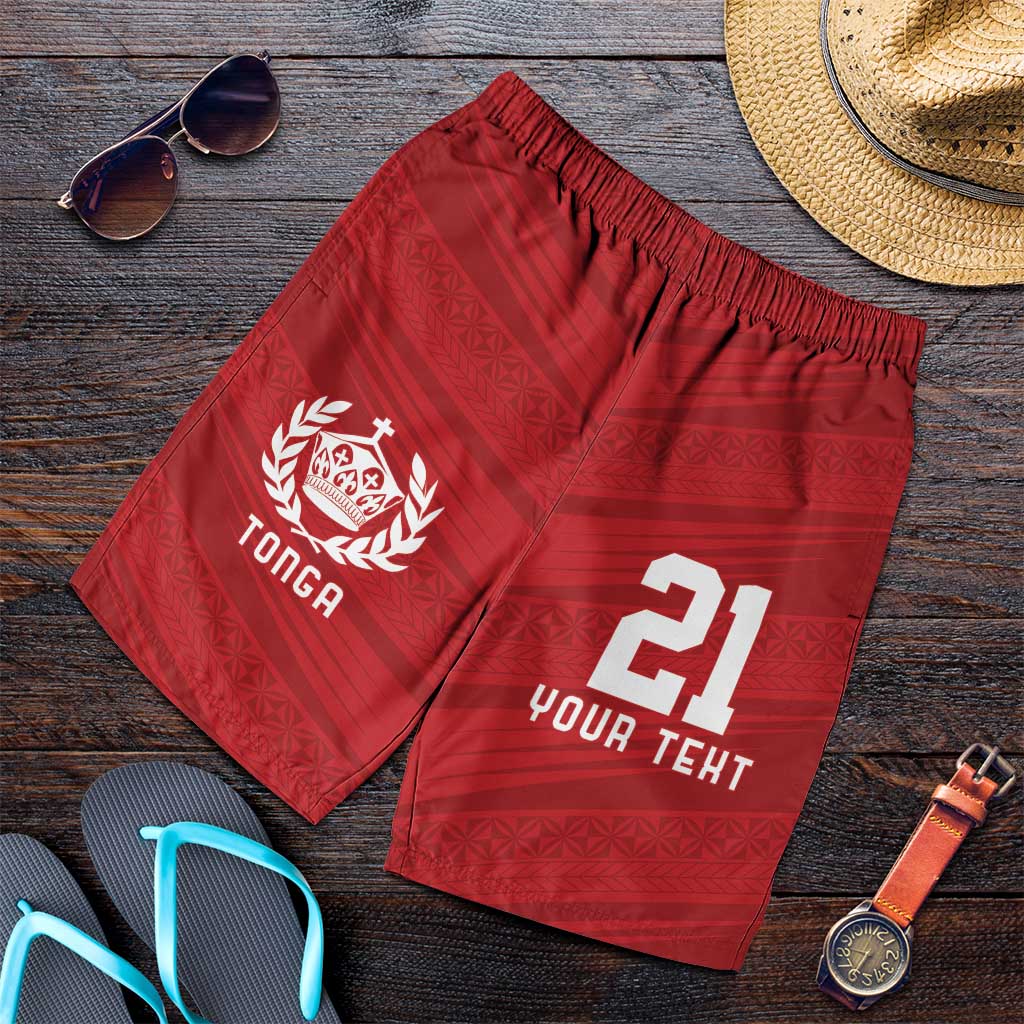 Custom Pacific Rugby Spirit Shorts for Men Tonga Ngatu Pride Red Edition - Polynesian Pride