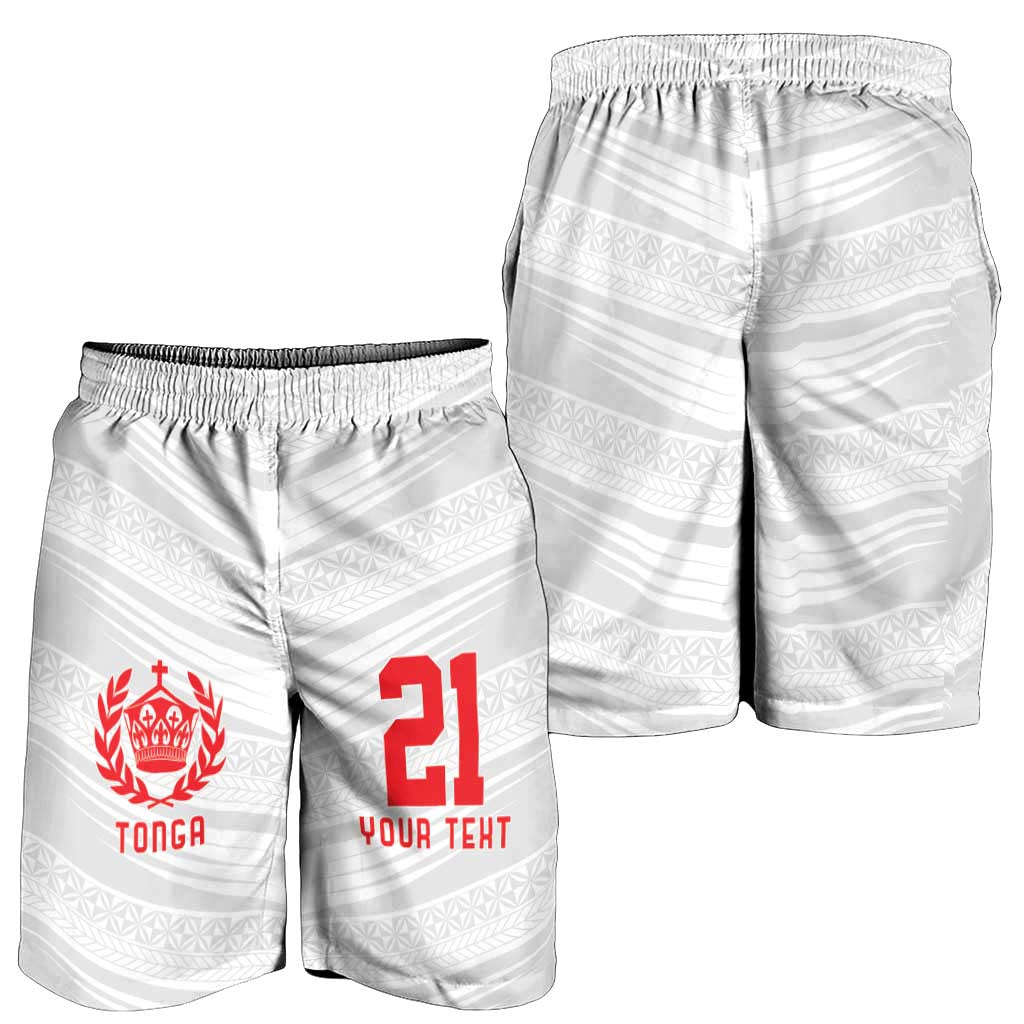 Custom Pacific Rugby Spirit Shorts for Men Tonga Ngatu Pride White Edition - Polynesian Pride