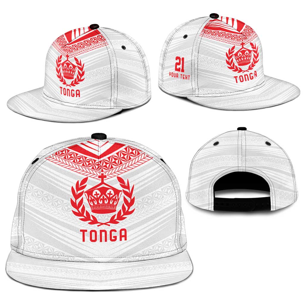 Custom Pacific Rugby Spirit Snapback Cap Tonga Ngatu Pride White Edition - Polynesian Pride