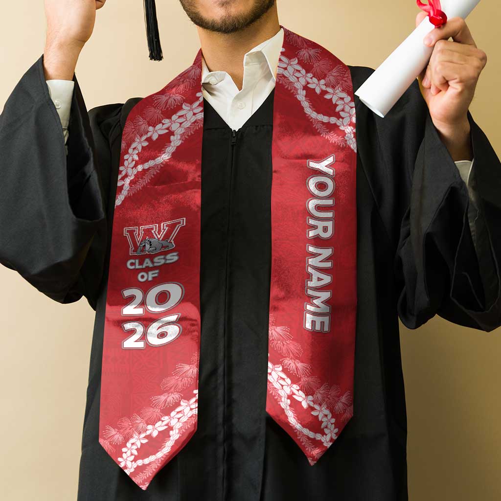 Custom Waialua High And Intermediate School Graduation Stole Tapa Pattern With Leis