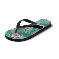 Cyan Hawaii Hibiscus Tropical Flowers Motifs Flip Flops - Polynesian Pride