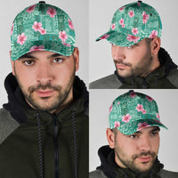 Cyan Hawaii Hibiscus With Tropical Flowers Motifs Classic Cap - Polynesian Pride