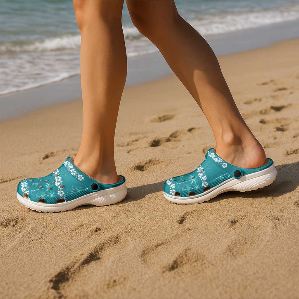 Cyan Hawaii Palm Tree Hibiscus Clogs Shoes Fantasy Summer Vibe LT01 - Polynesian Pride
