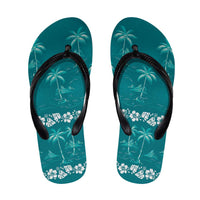 Cyan Hawaii Palm Tree Hibiscus Flip Flops Fantasy Summer Vibe LT01 Cyan - Polynesian Pride