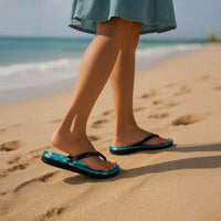 Cyan Hawaii Palm Tree Hibiscus Flip Flops Fantasy Summer Vibe LT01 - Polynesian Pride