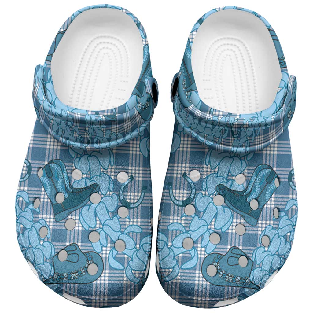 Cyan Palaka Hawaii Cowboy Clogs Shoes Puakenikeni Lei Paniolo Papale Seamless Vibes