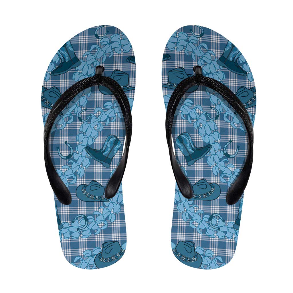 Cyan Palaka Hawaii Cowboy Flip Flops Puakenikeni Lei Paniolo Papale Seamless Vibes - Polynesian Pride