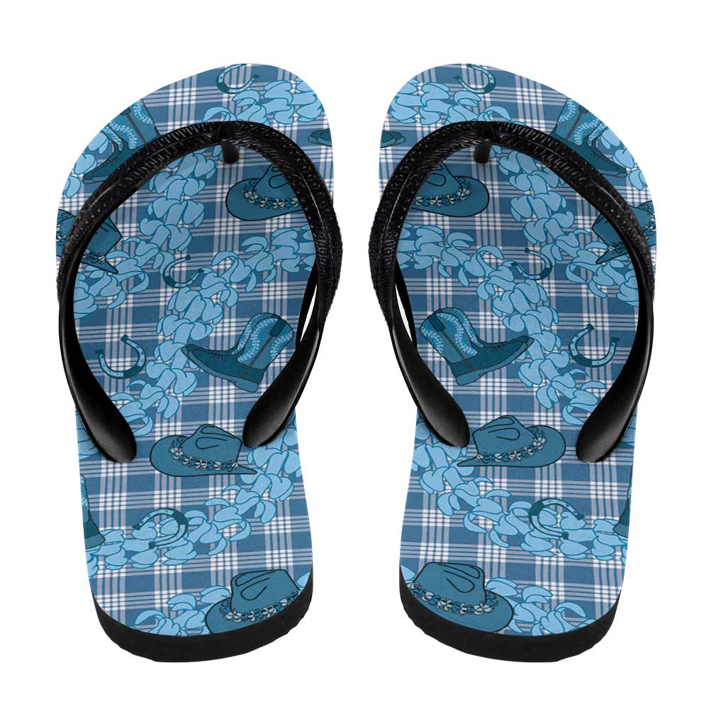Cyan Palaka Hawaii Cowboy Flip Flops Puakenikeni Lei Paniolo Papale Seamless Vibes - Polynesian Pride