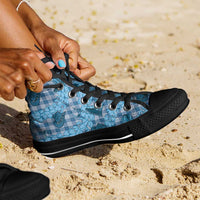 Cyan Palaka Hawaii Cowboy High Top Shoes Puakenikeni Lei Paniolo Papale Seamless Vibes - Polynesian Pride