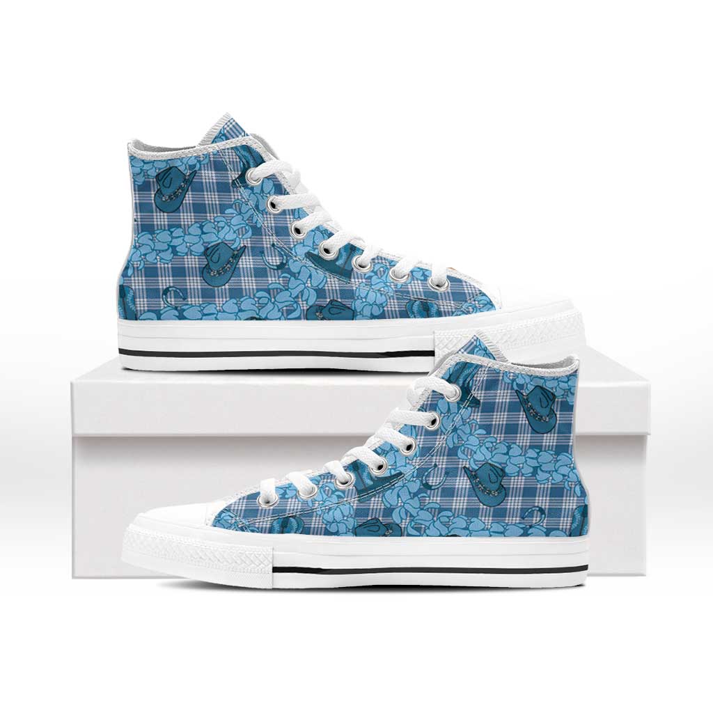 Cyan Palaka Hawaii Cowboy High Top Shoes Puakenikeni Lei Paniolo Papale Seamless Vibes - Polynesian Pride