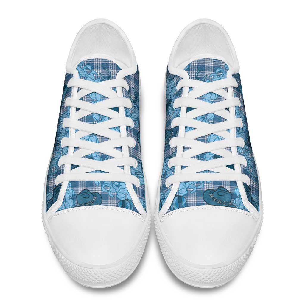 Cyan Palaka Hawaii Cowboy Low Top Shoes Puakenikeni Lei Paniolo Papale Seamless Vibes - Polynesian Pride