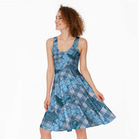 Cyan Palaka Hawaii Cowboy Midi Dress Puakenikeni Lei Paniolo Papale Seamless Vibes - Polynesian Pride