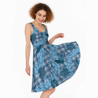 Cyan Palaka Hawaii Cowboy Midi Dress Puakenikeni Lei Paniolo Papale Seamless Vibes - Polynesian Pride