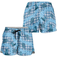 Cyan Palaka Hawaii Cowboy Shorts for Women Puakenikeni Lei Paniolo Papale Seamless Vibes LT14 - Polynesian Pride