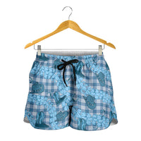 Cyan Palaka Hawaii Cowboy Shorts for Women Puakenikeni Lei Paniolo Papale Seamless Vibes LT14 - Polynesian Pride