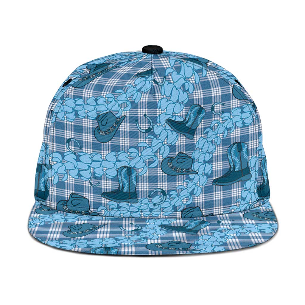 Cyan Palaka Hawaii Cowboy Snapback Cap Puakenikeni Lei Paniolo Papale Seamless Vibes - Polynesian Pride