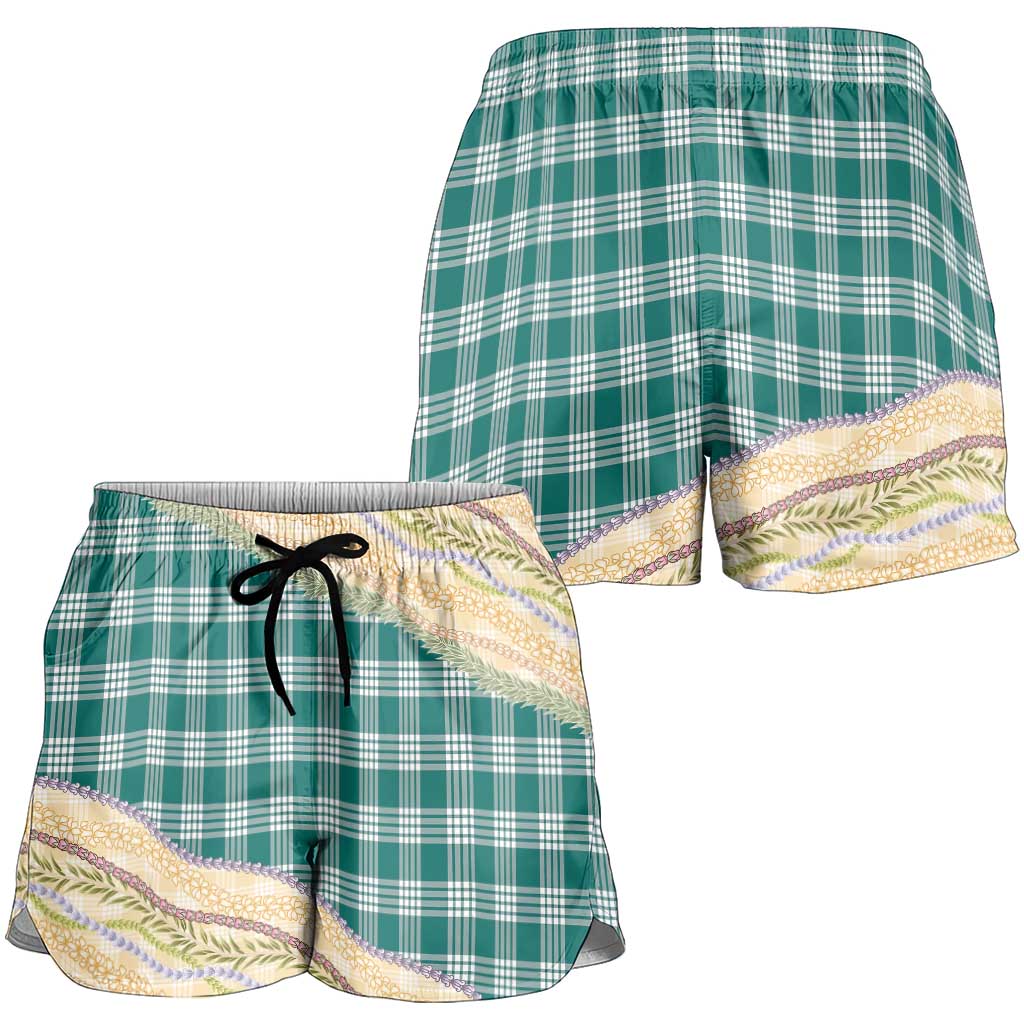 Cyan Palaka Hawaii Leis Elegant Vibes Shorts for Women