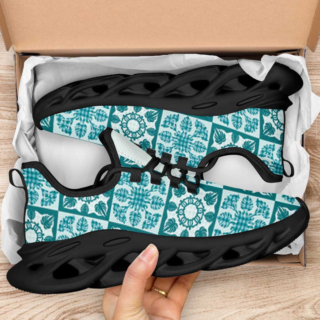 Cyan Palaka Quilt Hawaii Clunky Sneakers Hawaiian Tropical Monstera Sea Turtle