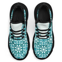 Cyan Palaka Quilt Hawaii Clunky Sneakers Hawaiian Tropical Monstera Sea Turtle
