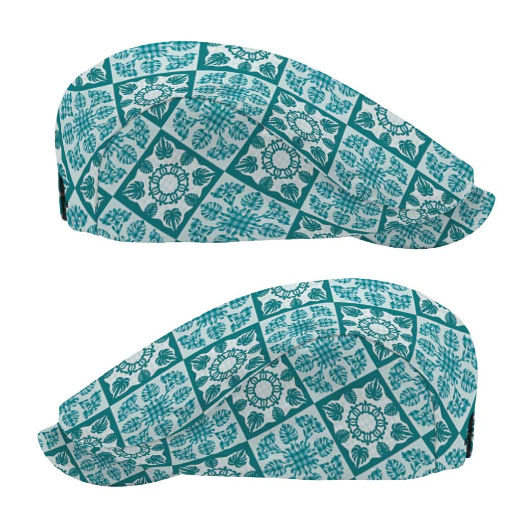 Cyan Palaka Quilt Hawaii Jeff Hat Hawaiian Tropical Monstera Sea Turtle