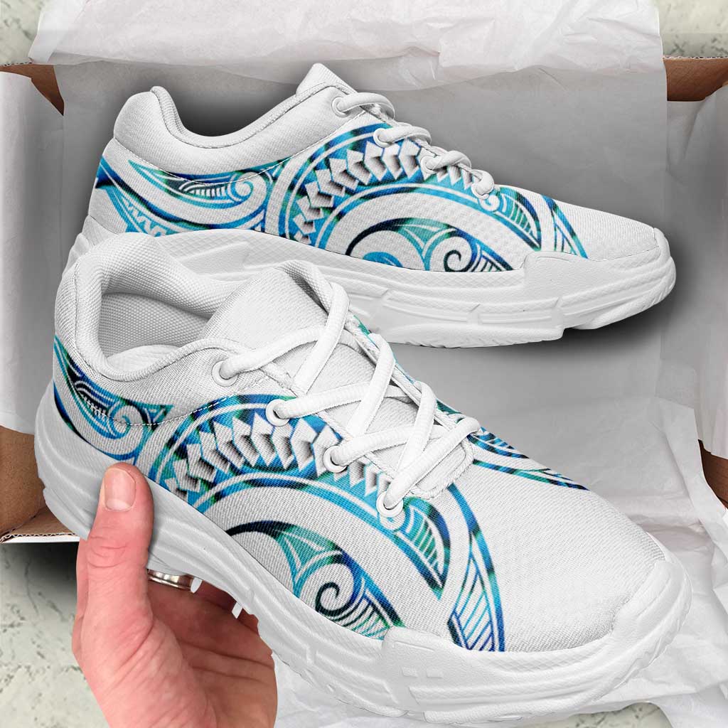 Cyan White New Zealand Puhoro Ta Moko Chunky Sneakers