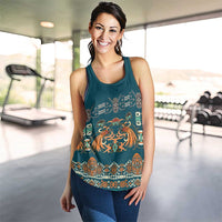 Dark Cyan Blue Batik Papua-inspired Pattern Women Racerback Tank - Polynesian Pride