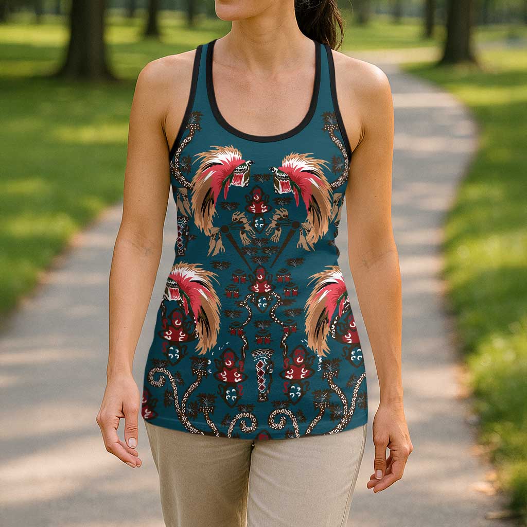 Dark Cyan Blue Bird of Batik Papua Hollow Tank Top Exotic Natural Wealth of Papua LT9 - Polynesian Pride