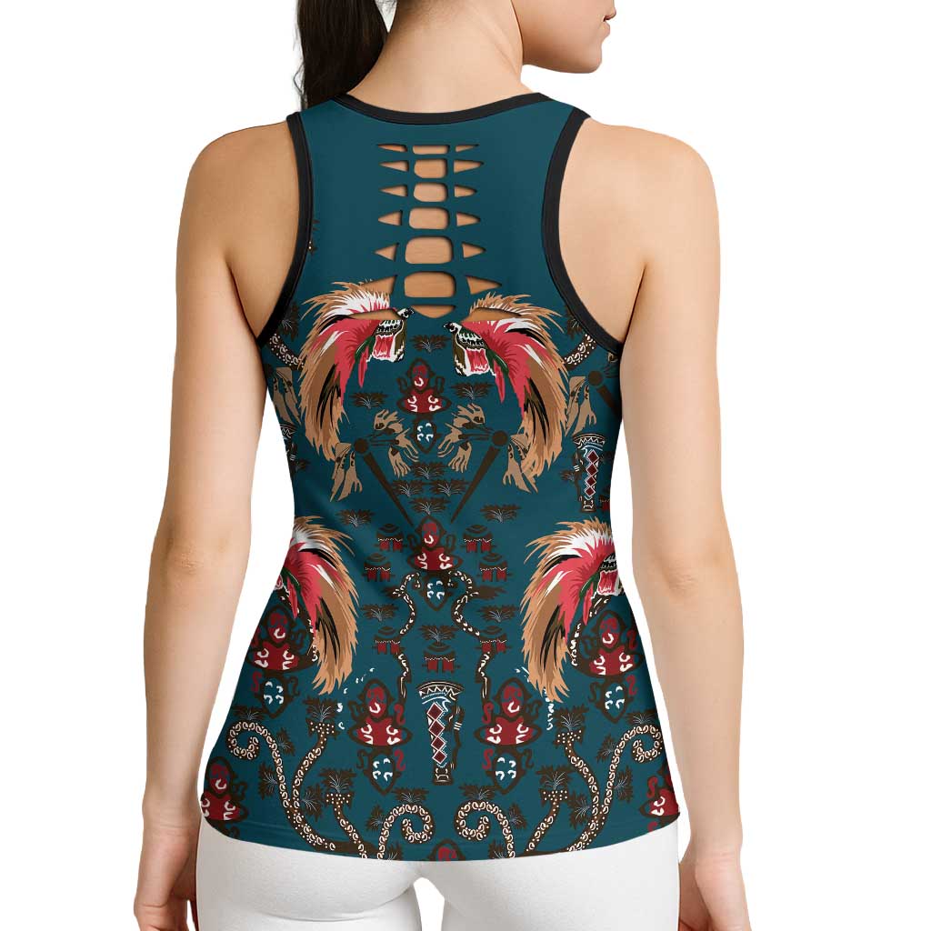 Dark Cyan Blue Bird of Batik Papua Hollow Tank Top Exotic Natural Wealth of Papua LT9 - Polynesian Pride