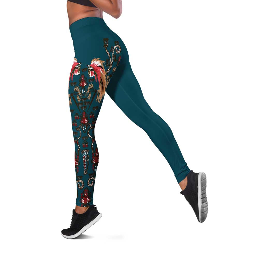 Dark Cyan Blue Bird of Batik Papua Leggings Exotic Natural Wealth of Papua - Polynesian Pride