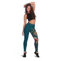 Dark Cyan Blue Bird of Batik Papua Leggings Exotic Natural Wealth of Papua - Polynesian Pride