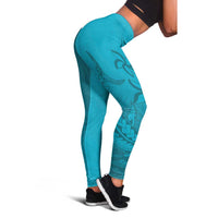 Dark Cyan Gradient Polynesia Leggings Hawaiian Tribal Hammerhead Shark Tattoo - Polynesian Pride