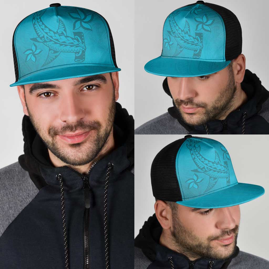 Dark Cyan Gradient Polynesia Mesh Trucker Cap Hawaiian Tribal Hammerhead Shark Tattoo - Polynesian Pride