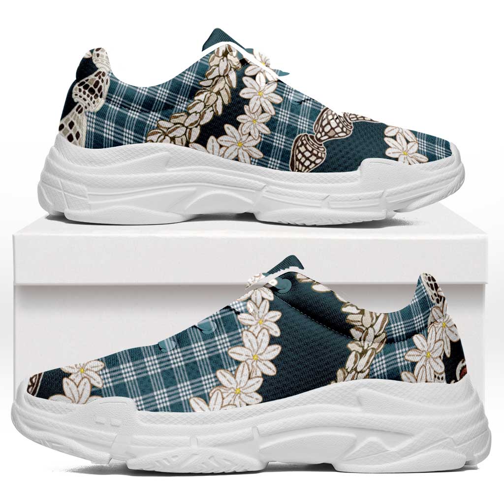 Dark Cyan Hawaii Tiare and Shell Lei Chunky Sneakers Hawaiian Palaka Luxury Vibes - Polynesian Pride