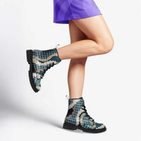 Dark Cyan Hawaii Tiare and Shell Lei Leather Boots Hawaiian Palaka Luxury Vibes - Polynesian Pride