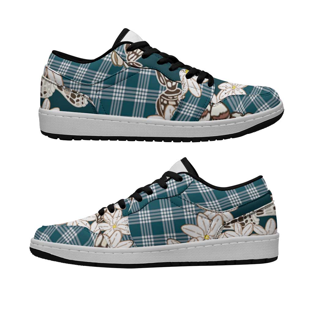 Dark Cyan Hawaii Tiare and Shell Lei Low Sneakers Hawaiian Palaka Luxury Vibes LT14