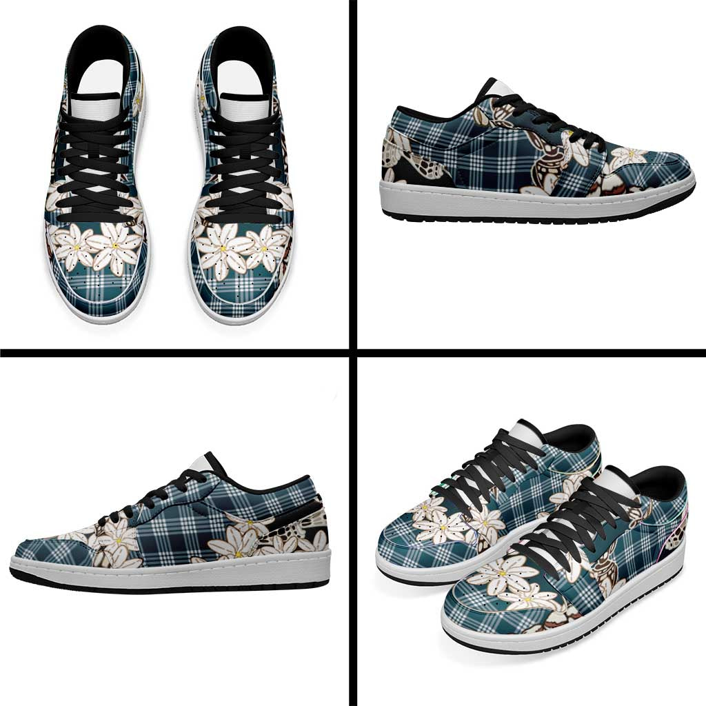 Dark Cyan Hawaii Tiare and Shell Lei Low Sneakers Hawaiian Palaka Luxury Vibes - Polynesian Pride
